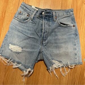 Levi's 501 Women's Blue Denim 24 Waist Cut Off Shorts Frayed Hem Distressed